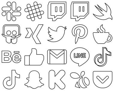 20 High-quality and editable Black Line Social Media Icons such as mail. gmail. pinterest. facebook and behance icons. Eye-catching and high-quality