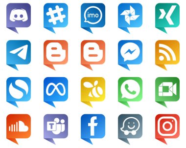 20 Stylish Chat bubble style Social Media Icons such as facebook. blog. blogger and messenger icons. Creative and professional