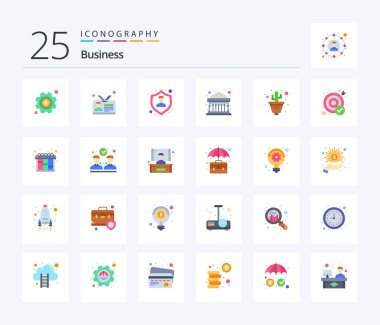 Business 25 Flat Color icon pack including cactus. finance. employee card. banking. employee insurance