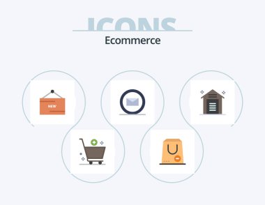 Ecommerce Flat Icon Pack 5 Icon Design. e commerce. email. package. promotion. new