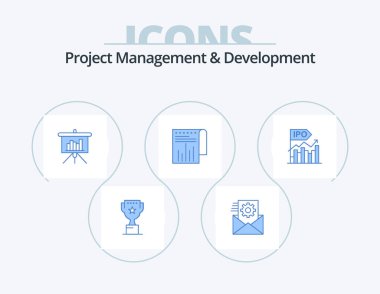 Project Management And Development Blue Icon Pack 5 Icon Design. business. report. presentation. modern. business