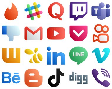 Gradient Social Media Icons Pack 20 icons such as swarm. kuaishou. facebook. pocket and youtube icons. High resolution and fully customizable