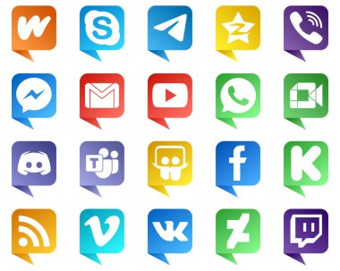 Chat bubble style Icons for Major Social Media 20 pack such as email. fb. tencent. facebook and icons. Clean and minimalist