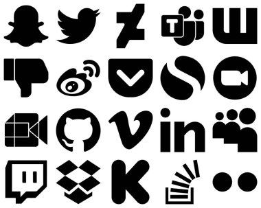 20 High-Quality Black Solid Glyph Icons such as meeting. zoom. facebook and simple icons. Creative and professional