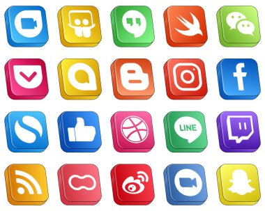 20 Elegant Isometric 3D Social Media Icons such as like. blogger. fb and icons. Professional and clean