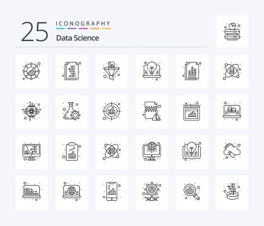 Data Science 25 Line icon pack including analytics. laptop. analytics. ideas. funnel