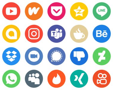 20 Clean White Icons caffeine and line Flat Circle Backgrounds