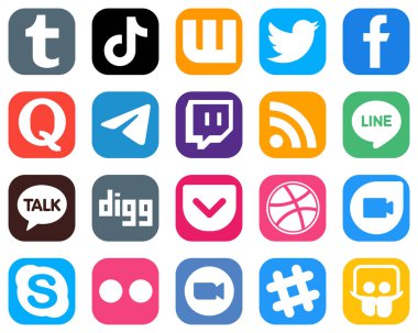 20 High Resolution Social Media Icons such as twitch. messenger. tweet. telegram and quora icons. Professional Gradient Icon Set