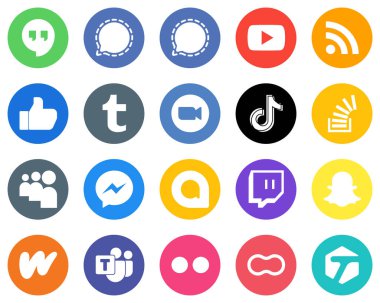 20 Innovative White Icons video. tiktok. like and video Flat Circle Backgrounds