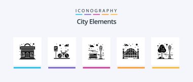 City Elements Glyph 5 Icon Pack Including city. street gate. bench. entrance. garden. Creative Icons Design