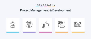 Project Management And Development Line 5 Icon Pack Including mail. chat. spreadsheet. report. graph. Creative Icons Design