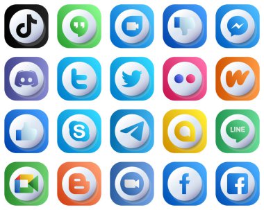 20 Cute Stylish 3D Gradient Social Media Icons such as tweet. facebook. text and discord icons. High-Definition and High-Quality