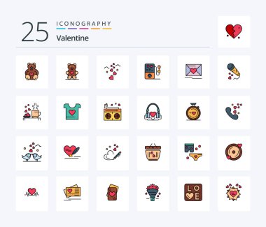 Valentine 25 Line Filled icon pack including cup. wedding. love. loving. hearts