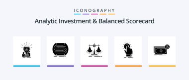 Analytic Investment And Balanced Scorecard Glyph 5 Icon Pack Including hand. touch. match. scale. justice. Creative Icons Design