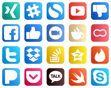 20 Social Media Icons for Every Platform such as streaming. fb. meeting and zoom icons. High definition and professional