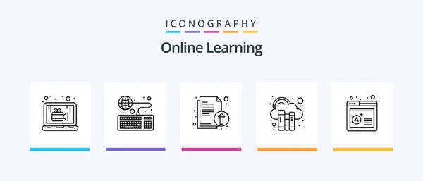 Online Learning Line Icon Pack Including Book Globe Education World — Stok Vektör