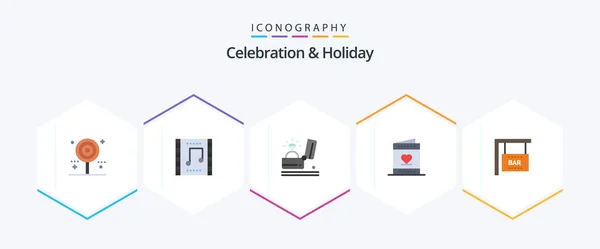 Celebration Holiday Flat Icon Pack Including Heart Love Music Concert — Stok Vektör