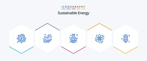Sustainable Energy Blue Icon Pack Including Energy Saver Bulb Energy — Vector de stock