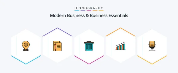 Modern Business Business Essentials Filledline Icon Pack Including Can Basket — Stockový vektor