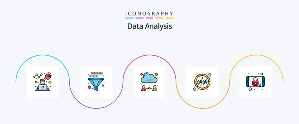 Data Analysis Line Filled Flat Icon Pack Including Donut Business — Stok Vektör