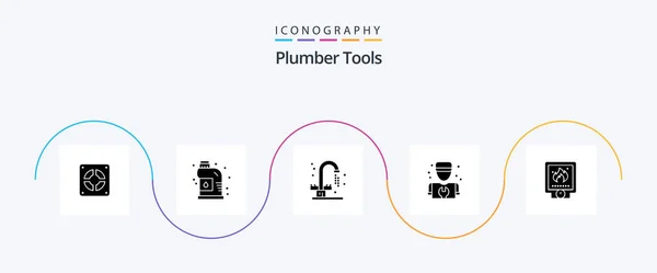 Plumber Glyph Icon Pack Including Plumber Repair Bathroom Plumber Man — Stock Vector