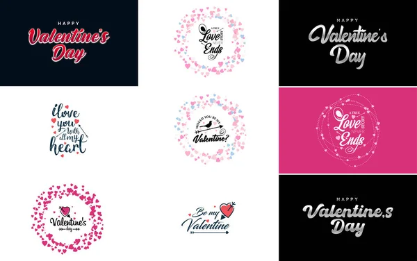 Happy Valentine Day Typography Design Heart Shaped Wreath Gradient Color — Stock vektor