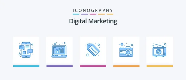 Digital Marketing Blue Icon Pack Including Device Trade Brand Marketing — Image vectorielle