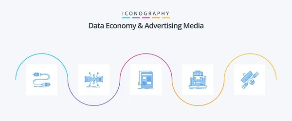 Data Economy Advertising Media Blue Icon Pack Including Organization Business — Stok Vektör