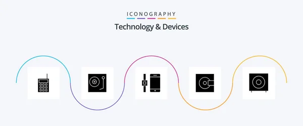 Devices Glyph Icon Pack Including Technology Minidisc Turntable Electronics Smartphone — Stok Vektör
