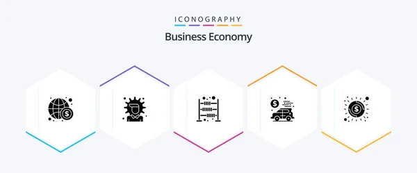 Economy Glyph Icon Pack Including Economy Money Abacus Economy Banking — Stock Vector
