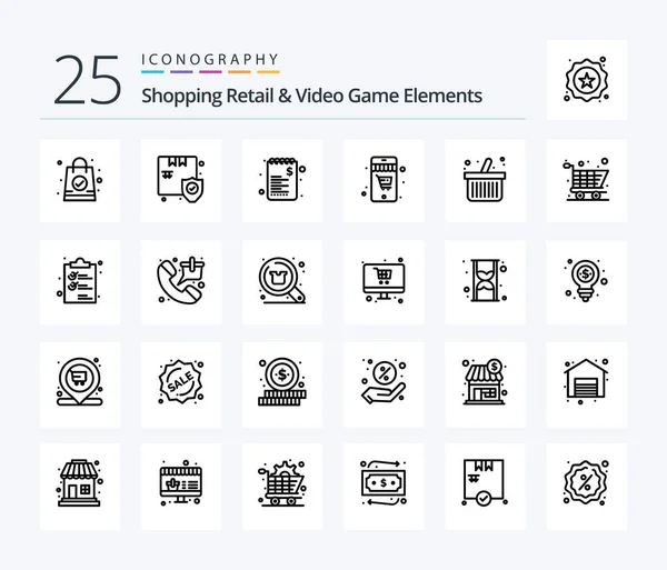 Shoping Retail Video Game Elements Line Icon Pack Including Clip — Stok Vektör