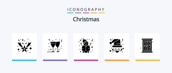 Christmas Glyph Icon Pack Including Window Snowman Snow Santa Claus — Stock Vector