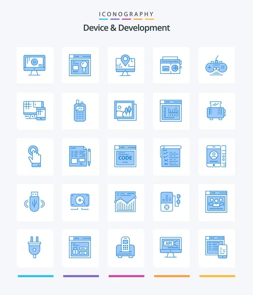 Creative Device Development Blue Icon Pack Game Media Computer Music — Stok Vektör