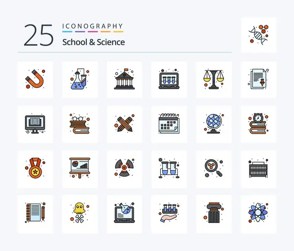 School Science Line Filled Icon Pack Including Scale Tubes Architecture — Stockvektor