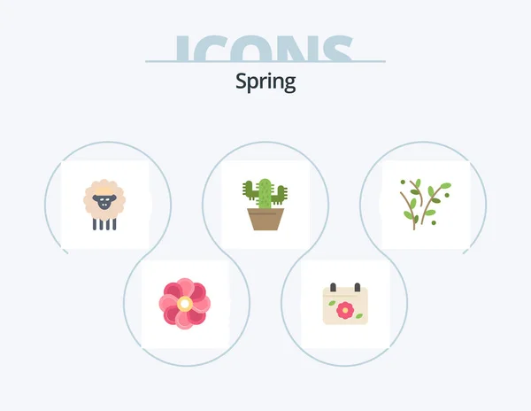 Spring Flat Icon Pack Icon Design Nature Spring Mutton Pot — Vettoriale Stock