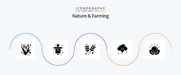 Nature Farming Glyph Icon Pack Including Crops Power Scarecrow Cloud — Stok Vektör