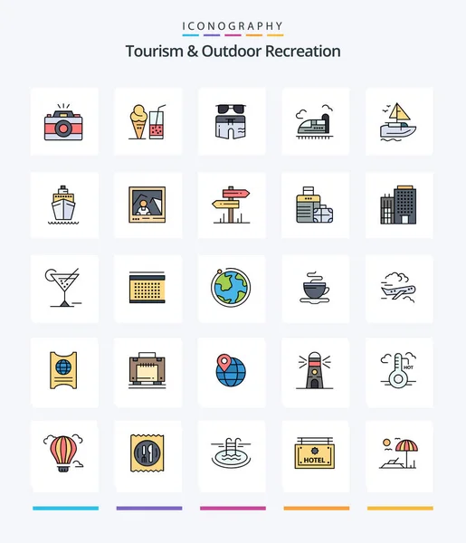 Creative Tourism Outdoor Recreation Line Filled Icon Pack Boat High —  Vetores de Stock