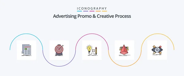Advertising Promo Creative Process Line Filled Flat Icon Pack Including — 图库矢量图片