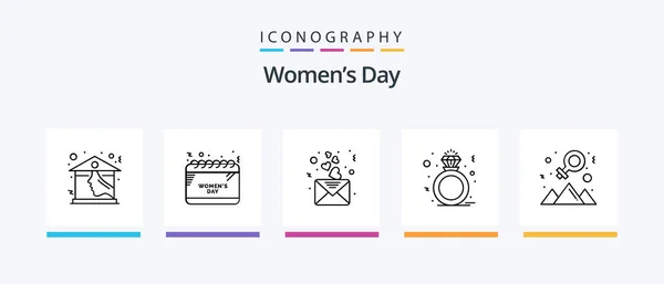 Womens Day Line Icon Pack Including Present Celebrate Butterfly Woman — Vetor de Stock