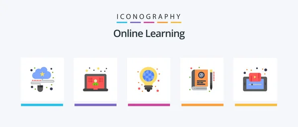 Online Learning Flat Icon Pack Including Education User Book Light — Stok Vektör