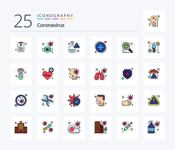 Coronavirus Line Filled Icon Pack Including Corona Sign Flask Healthcare — Archivo Imágenes Vectoriales