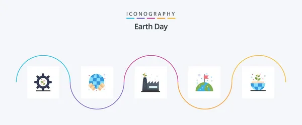 Earth Day Flat Icon Pack Including Plant Ecology Factory Earth — Stok Vektör