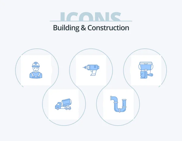 Building Construction Blue Icon Pack Icon Design Machine Drill Tools — Vetor de Stock