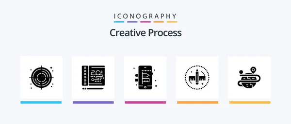 Creative Process Glyph Icon Pack Including Globe Process Process Tool — Stok Vektör