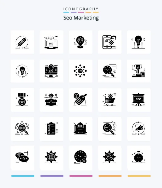 Creative Seo Marketing Glyph Solid Black Icon Pack Optimize Seo — Stockvector