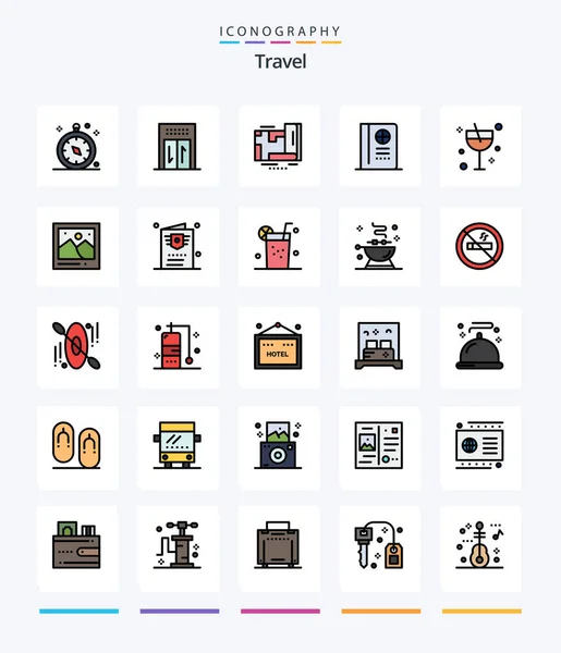 Creative Travel Line Filled Icon Pack Summer Cocktail Location Alcohol — Archivo Imágenes Vectoriales