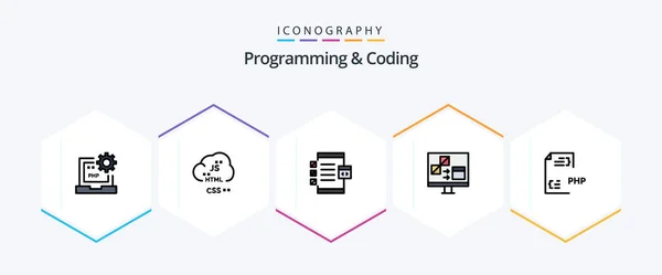 Programming Coding Filledline Icon Pack Including Computer App Develop Device — Image vectorielle