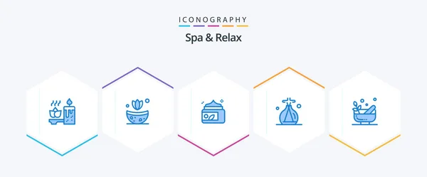 Spa Relax Blue Icon Pack Including Spa Mortar Lotion Grinding — Archivo Imágenes Vectoriales