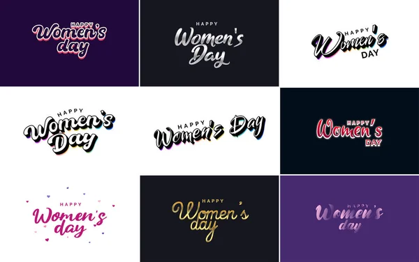 Set Happy Woman Day Handwritten Lettering Suitable Use Greeting Invitation — Image vectorielle