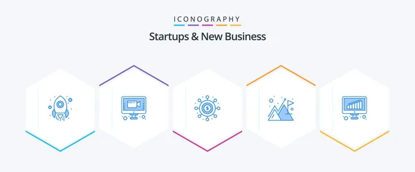 Startups New Business Blue Icon Pack Including Business Success Cash — Archivo Imágenes Vectoriales